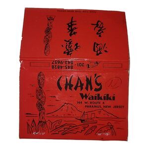 Vintage Matchbook Chans Waikiki‎ Restaurant Lounge New Jersey